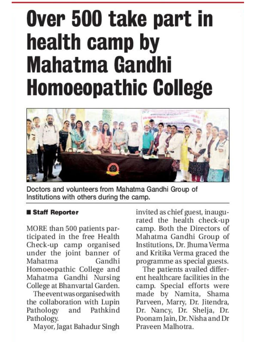 Mahatma Gandhi Homoeopathic College news on a Newspaper.